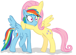 Size: 900x653 | Tagged: safe, artist:trotpilgrim, fluttershy, rainbow dash, pegasus, pony, hug, surprised