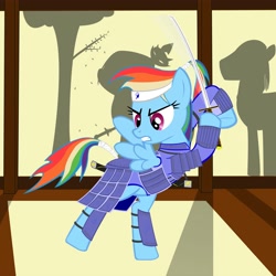 Size: 5000x5000 | Tagged: safe, artist:gennadykalugina, rainbow dash, pegasus, pony, absurd resolution, armor, samurai, sword