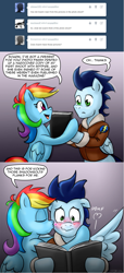 Size: 851x1859 | Tagged: safe, artist:pluckyninja, photo finish, rainbow dash, soarin', pegasus, pony, blushing, female, kiss on the cheek, kissing, male, pomf, shipping, soarindash, straight, tumblr:sexy spitfire, wingboner