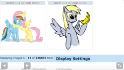 Size: 1136x640 | Tagged: safe, derpy hooves, fluttershy, rainbow dash, pegasus, pony, banana, exploitable meme, female, juxtaposition, juxtaposition win, mare