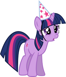 Size: 3080x3581 | Tagged: safe, artist:porygon2z, derpibooru import, twilight sparkle, unicorn twilight, pony, unicorn, female, hat, mare, party hat, sad, simple background, solo, transparent background, vector