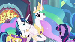 Size: 1920x1080 | Tagged: safe, screencap, princess celestia, shining armor, twilight sparkle, twilight sparkle (alicorn), alicorn, pony, unicorn, sparkle's seven