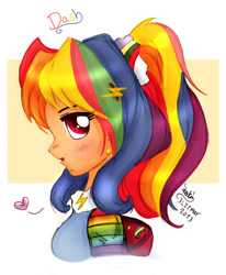 Size: 990x1200 | Tagged: safe, artist:joakaha, rainbow dash, clothes, female, humanized, multicolored hair, simple background