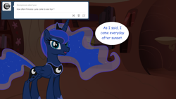 Size: 1280x720 | Tagged: safe, artist:hakunohamikage, princess luna, alicorn, pony, ask, ask-princesssparkle, golden oaks library, solo, tumblr