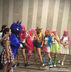 Size: 713x715 | Tagged: safe, applejack, fluttershy, princess luna, rainbow dash, sweetie belle, human, china ponycon, clothes, cosplay, costume, irl, irl human, photo