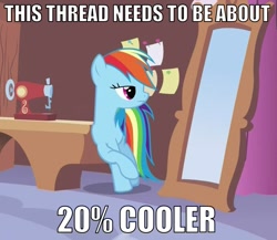 Size: 681x590 | Tagged: safe, rainbow dash, pegasus, pony, blue coat, female, image macro, mare, multicolored mane, thread