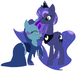 Size: 2003x1869 | Tagged: safe, artist:zvn, princess luna, oc, oc:phoebe, alicorn, earth pony, pony, glasses, nun, petting, simple background, transparent background