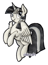 Size: 1323x1788 | Tagged: safe, artist:cihiiro, derpibooru import, twilight sparkle, twilight sparkle (alicorn), alicorn, pony, female, mare, monochrome, simple background, solo, transparent background