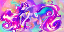 Size: 3464x1732 | Tagged: safe, artist:wilvarin-liadon, princess cadance, alicorn, pony, color porn, female, long mane, long tail, mare, multicolored hair, smiling, solo