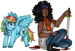 Size: 721x487 | Tagged: safe, artist:superlucky13, rainbow dash, pegasus, pony, blood, crossover, michonne, the walking dead