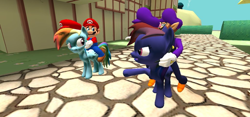 Size: 1024x480 | Tagged: safe, artist:icelucario64, rainbow dash, oc, pegasus, pony, crossover, gmod, mario, super mario bros., waluigi