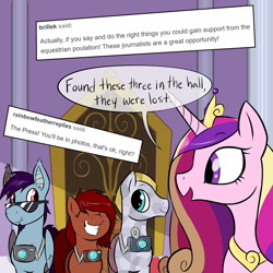 Size: 1280x1280 | Tagged: safe, artist:professor-ponyarity, princess cadance, oc, oc:penny, bat pony, pony, ask, door, tumblr, tumblr comic