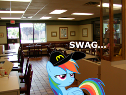 Size: 1600x1200 | Tagged: safe, rainbow dash, pegasus, pony, fast food, hat, mcdonald's, mcdonalds swag, ponies in real life, swag, working