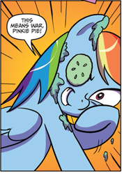 Size: 379x540 | Tagged: safe, idw, rainbow dash, pegasus, pony, spoiler:comic, cucumber, cucumber monocle, cucumber pirate, mud mask, official comic