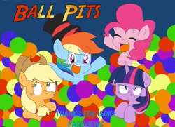 Size: 4107x2970 | Tagged: safe, artist:rainbowyoshi305, derpibooru import, applejack, pinkie pie, rainbow dash, twilight sparkle, earth pony, pegasus, pony, ball pit, dashcon, hat, top hat