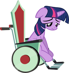 Size: 3348x3555 | Tagged: safe, artist:porygon2z, derpibooru import, twilight sparkle, twilight sparkle (alicorn), alicorn, pony, feeling pinkie keen, female, mare, paralysis, sad, simple background, solo, transparent background, vector, wheelchair