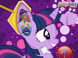 Size: 640x480 | Tagged: safe, derpibooru import, screencap, twilight sparkle, fly, insect, buttons, flash game, game, lint, not salmon, scrunchy face, surgery, twilight sparkle ear surgery, wat