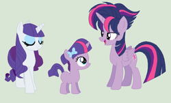 Size: 872x528 | Tagged: safe, artist:deppressedunicorn, derpibooru import, rarity, twilight sparkle, twilight sparkle (alicorn), oc, oc:amethyst sparkle, alicorn, pony, unicorn, alternate hairstyle, base used, family, female, lesbian, magical lesbian spawn, mare, offspring, parent:rarity, parent:twilight sparkle, parents:rarilight, punklight sparkle, rarilight, shipping, simple background