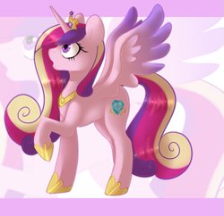 Size: 737x713 | Tagged: safe, artist:tigra0118, princess cadance, alicorn, pony, female, mare, open mouth, profile, raised hoof, solo, spread wings, surprised, wings, zoom layer