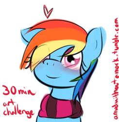 Size: 359x367 | Tagged: safe, artist:lilliesinthegarden, rainbow dash, pegasus, pony, 30 minute art challenge, blushing, clothes, scarf