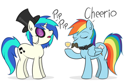 Size: 1000x668 | Tagged: safe, artist:rainbro-stache, dj pon-3, rainbow dash, vinyl scratch, pegasus, pony, unicorn, i say, monocle, mousdash, moustache