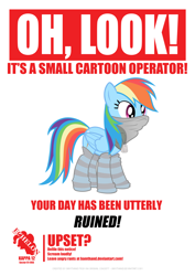 Size: 2480x3508 | Tagged: safe, artist:bamthand, rainbow dash, pegasus, pony, clothes, dog tags, face mask, female, mare, poster, socks, solo, striped socks, your day is ruined