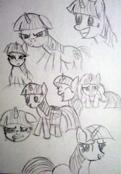 Size: 425x608 | Tagged: safe, artist:jklrxdk, derpibooru import, twilight sparkle, monochrome, sketch dump, traditional art