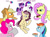 Size: 1024x765 | Tagged: safe, artist:ultradolt, derpibooru import, applejack, fluttershy, pinkie pie, rainbow dash, rarity, twilight sparkle, twilight sparkle (alicorn), oc, oc:lannie lona, alicorn, earth pony, pegasus, pony, unicorn, cake, female, food, frosting, imminent cake fight, laughing, mane six, mare, pie