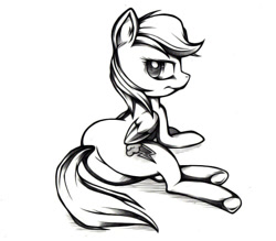 Size: 750x658 | Tagged: safe, artist:applepie5480, rainbow dash, pegasus, pony, butt, female, looking at you, looking back, looking back at you, mare, monochrome, plot, solo