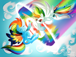 Size: 900x675 | Tagged: safe, artist:mychelle, rainbow dash, pegasus, pony, backwards cutie mark, group, punch, rainbow power, super rainbow dash