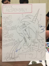 Size: 768x1024 | Tagged: safe, artist:andypriceart, princess luna, alicorn, pony, alcohol, andy you magnificent bastard, drunk, female, majestic as fuck, mare, monochrome, moonshine, solo, spoonerism, traditional art