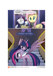 Size: 3541x5016 | Tagged: safe, artist:gashiboka, derpibooru import, fluttershy, rarity, twilight sparkle, twilight sparkle (alicorn), alicorn, pegasus, pony, unicorn, comic:recall the time of no return, absurd resolution, angry, comic, female, mare, older, older twilight, patreon, patreon logo, twibitch sparkle, ultimate twilight