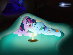 Size: 4000x3000 | Tagged: safe, artist:nightmaremoons, derpibooru import, rainbow dash, twilight sparkle, twilight sparkle (alicorn), alicorn, pegasus, pony, bed, blushing, candle, female, kissing, lesbian, mare, shipping, twidash