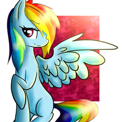 Size: 1024x1024 | Tagged: dead source, safe, artist:munli27, rainbow dash, pegasus, pony, abstract background, female, mare, smiling, solo, spread wings, wings