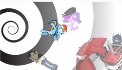 Size: 853x488 | Tagged: safe, rainbow dash, pegasus, pony, spoiler:double rainboom, dan, dan vs, double rainboom, littlest pet shop, optimus prime, transformers, transformers prime, zoe trent