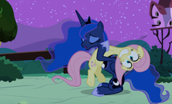 Size: 1118x679 | Tagged: safe, screencap, fluttershy, princess luna, alicorn, pegasus, pony, luna eclipsed, cute, faic, hug