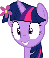 Size: 5060x6080 | Tagged: safe, artist:slb94, derpibooru import, twilight sparkle, twilight sparkle (alicorn), alicorn, twilight time, absurd resolution, cute, flower, flower in hair, grin, simple background, smiling, solo, squee, transparent background, twiabetes, vector, wide eyes