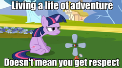 Size: 960x540 | Tagged: safe, derpibooru import, screencap, twilight sparkle, pony, unicorn, caption, grumpy twilight, image macro, meme, no respect, sitting, solo