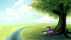 Size: 1641x923 | Tagged: safe, artist:cosmalumi, twilight sparkle, book, reading, solo, tree