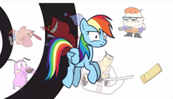 Size: 743x426 | Tagged: safe, rainbow dash, pegasus, pony, cartoon network, courage the cowardly dog, cow and chicken, dexter, dexter's laboratory, double rainboom, ed edd n eddy, nose picking, plank, samurai jack, the grim adventures of billy and mandy, the red guy