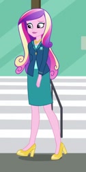 Size: 363x720 | Tagged: safe, screencap, dean cadance, princess cadance, equestria girls, friendship games, clothes, cropped, high heels, makeup, shoes, skirt, smiling, solo
