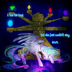 Size: 750x750 | Tagged: safe, artist:cosmalumi, nightmare moon, princess celestia, alicorn, pony, alternate timeline, elements of harmony, fight, solo, the nightmare reigns, tumblr:ask queen moon