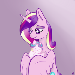 Size: 2000x2000 | Tagged: safe, artist:yakoshi, princess cadance, princess flurry heart, alicorn, pony, cute, cutedance, female, flurrybetes, hug, mama cadence, mother and child, mother and daughter, parent and child, winghug