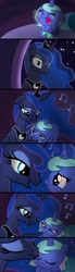 Size: 1100x3999 | Tagged: safe, artist:justsomepainter11, princess luna, oc, oc:aurora, alicorn, pony, comic, cute, diaper, female, foal, heartwarming, jewelry, kissing, lullaby, maternaluna, mother and child, mother and daughter, motherly, music notes, parent and child, regalia, singing, sleeping