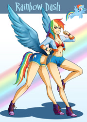 Size: 800x1120 | Tagged: safe, artist:accessworld, rainbow dash, belly button, bra, breasts, cleavage, clothes, humanized, humantaur, midriff, tailed humanization, thanks i hate it, underwear, wat, what has science done, winged humanization