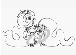 Size: 671x484 | Tagged: safe, artist:roaert, princess luna, alicorn, pony, long mane, monochrome, sketch, smiling, solo, wip