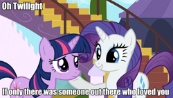 Size: 960x540 | Tagged: safe, derpibooru import, edit, screencap, rarity, twilight sparkle, pony, unicorn, the crystal empire, frozen (movie), if only somebody loved you, image macro, meme, text