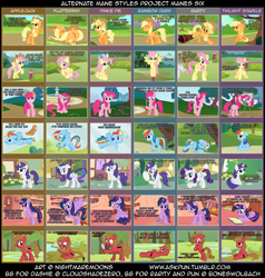 Size: 5150x5400 | Tagged: safe, artist:nightmaremoons, derpibooru import, applejack, fluttershy, pinkie pie, rainbow dash, rarity, twilight sparkle, twilight sparkle (alicorn), oc, oc:pun, alicorn, earth pony, pegasus, pony, unicorn, absurd resolution, alternate hairstyle, blushing, embarrassed