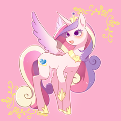 Size: 1200x1198 | Tagged: safe, artist:kkmrarar, princess cadance, alicorn, pony, female, mare, open mouth, pink background, simple background, smiling, solo