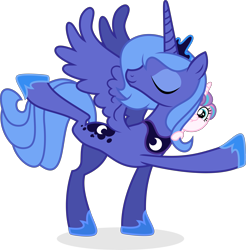 Size: 5422x5502 | Tagged: safe, artist:punzil504, princess flurry heart, princess luna, alicorn, pony, absurd resolution, atg 2017, baby, baby pony, eyes closed, female, looking at you, mare, newbie artist training grounds, s1 luna, simple background, time paradox, transparent background